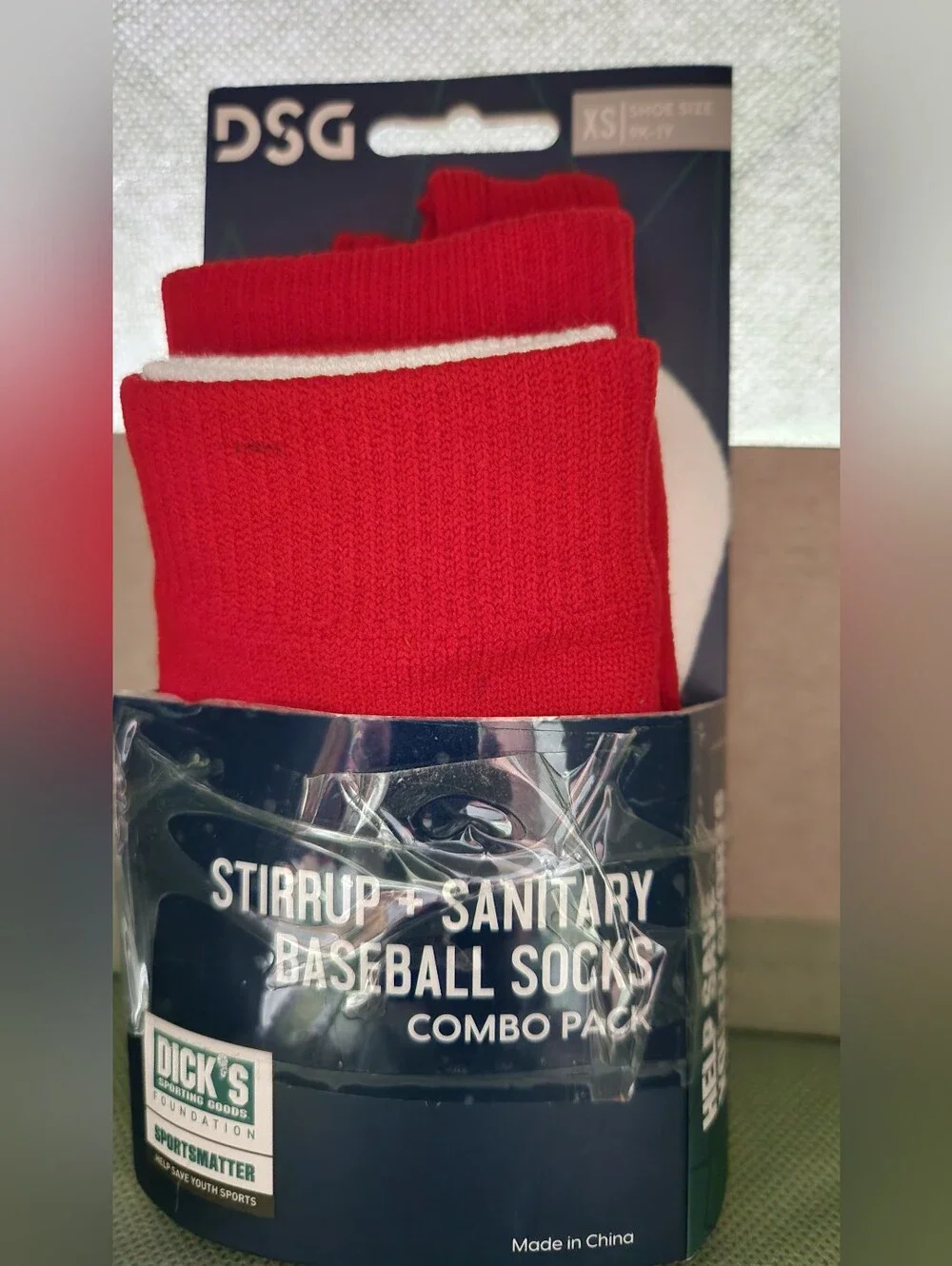 DSG Red  Stirrup Socks & Sanitary Sock baseball Softball Combo Pack Youth XS